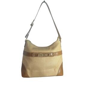 Etienne Aigner Tan Canvas Faux Leather Hobo Shoulder Bag Vintage Boho Tote